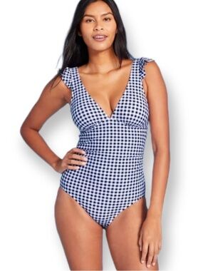 Kona Sol Navy and White Gingham One-Piece